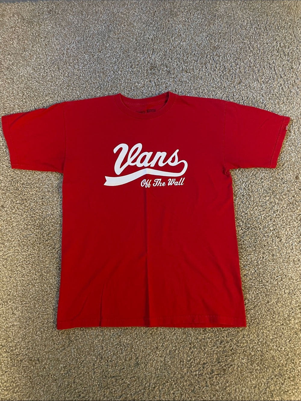Vans Red Short Sleeve Tee with White Script Logo
